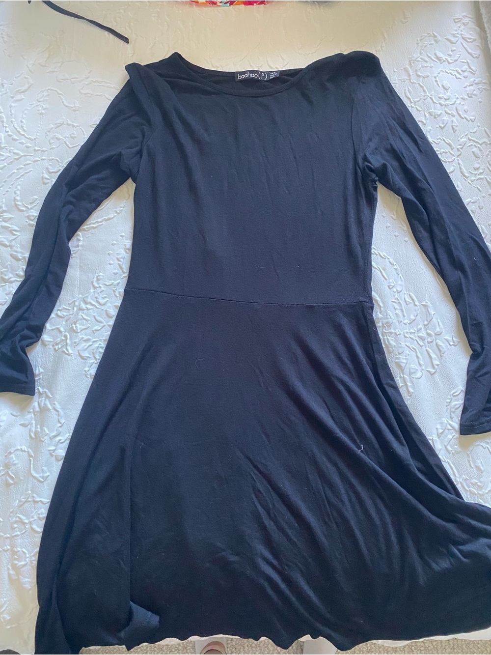 Boohoo Black Long Sleeve Fit-and-Flare Dress